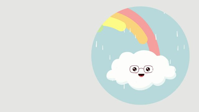 A cartoon cloud with rainbow