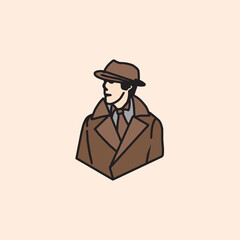Vintage Illustration Hand Drawing gentleman character logo