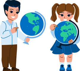 kid globe vector. children education, earth school, boy girl, planet world, child study geography kid globe character. people flat cartoon illustration