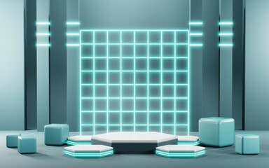 3D render of pastel template soft blue minimal background for show products