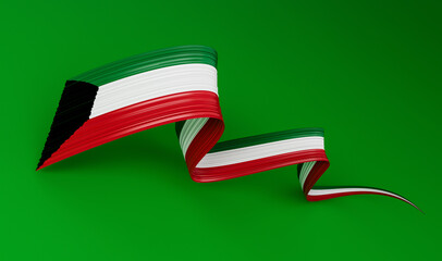 Kuwait flag, 3d illustration on a green background