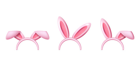 Set of pink rabbit ears headband. Happy Easter 3D objects - 559707678