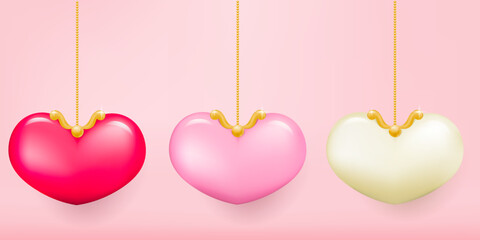 3d cartoon colorful heart shape collection, isolated on light pink background. Suitable for Valentine's Day and Mother's Day decoration.
