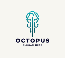 Minimalist cool line octopus animal symbol technology underwater giant wildlife creative vector logo design