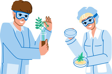 plants laboratory vector. biology science, research biotechnology, lab test, chemistry tube plants laboratory character. people flat cartoon illustration