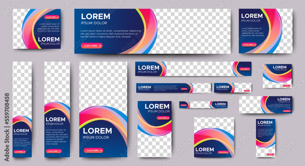 Aufkleber abstract banner design web template set, horizontal header web banner. modern gradient blue cover he