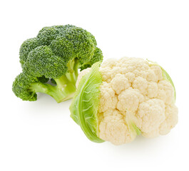 Fresh vegetables arrangement. Broccoli and cabbage isolated on white background. Healthy food concept