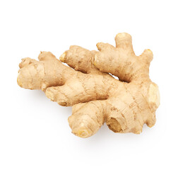 Ginger root isolated on white background. Food spicy ingredient