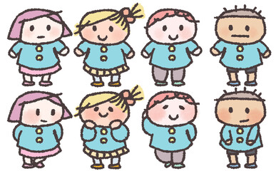  園児のすまし顔と照れ顔セット