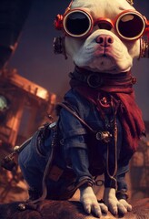 Portrait of a funny  Pirate Pit Bull. Generative AI