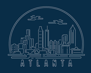 Atlanta City - Cityscape with white abstract line corner curve modern style on dark blue background, building skyline city vector illustration design