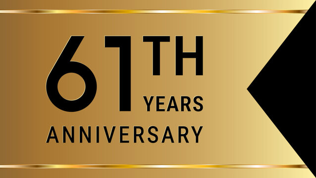 61th Anniversary. Anniversary template design with golden text and ribbon for birthday celebration event. Vector Template Illustration