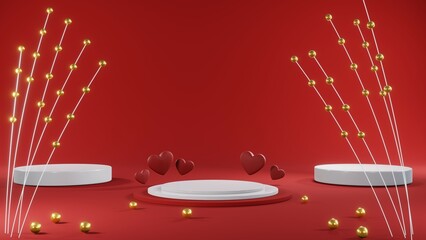 3D rendering of backdrop for displaying products for Valentine's Day red scene podium