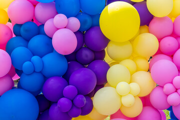 Bright and colorful air balloons as abstract background. colored balloons, celebrating