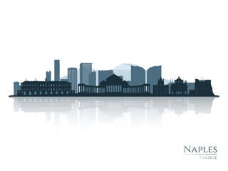 Naples skyline silhouette with reflection. Landscape Naples, Italy. Vector illustration.