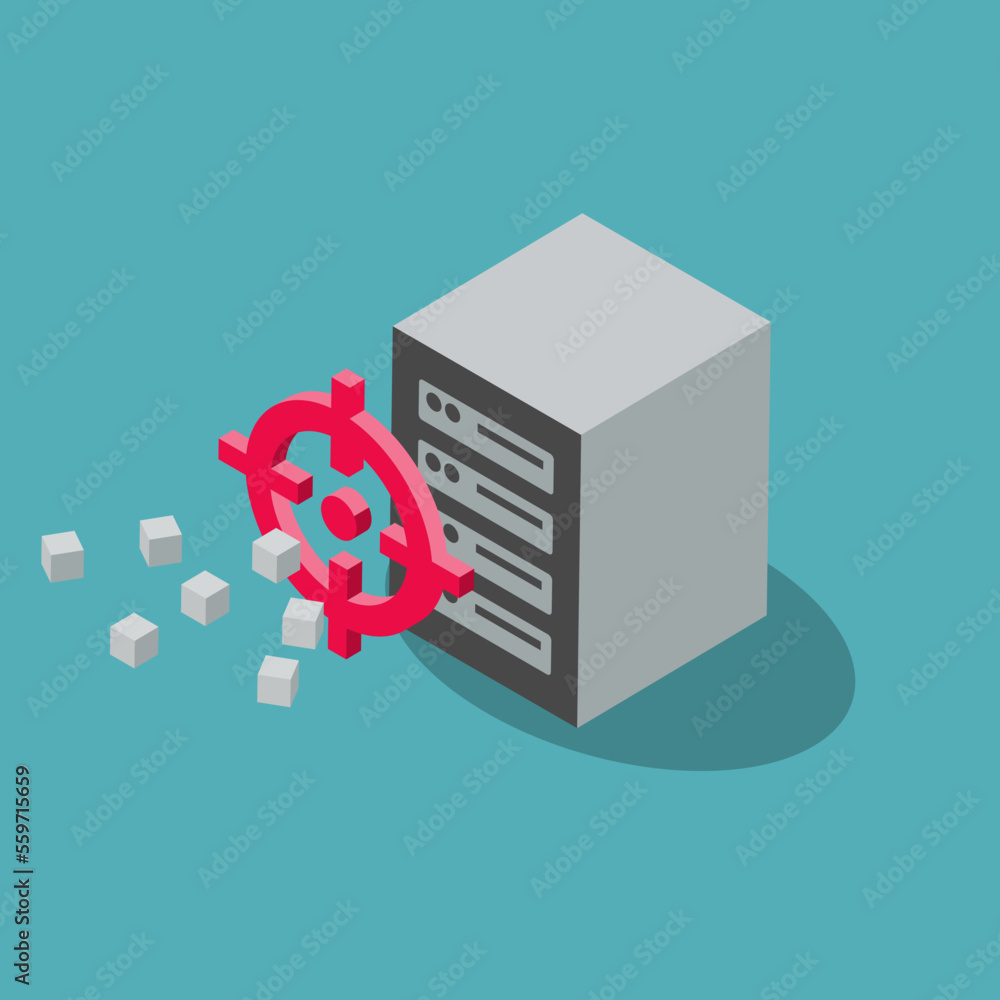Aufkleber DDoS attack symbol with a gunsight and a target server. Flat design, easy to use for your website or presentation.