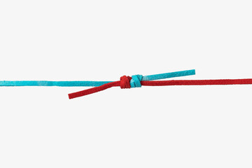 Color leather strap knot on white background