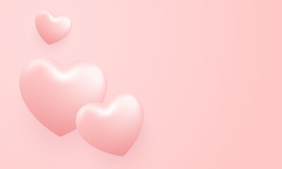 Love Happy Valentine's day background illustration. Beautiful pink background with realistic three big heart