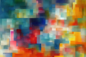 Watercolor background with many colorful squares objects . Generative AI