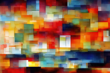 Watercolor background with many colorful squares objects . Generative AI