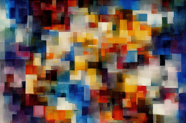 Watercolor background with many colorful squares objects . Generative AI