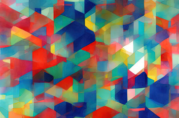 Watercolor background with many colorful squares objects . Generative AI
