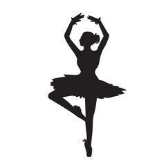 Female young adult ballerina ballet dancer pose with black color isolated on plain white background. Simple flat drawing decoration for sport or performing arts themed artwork. © Amanda Alamsyah