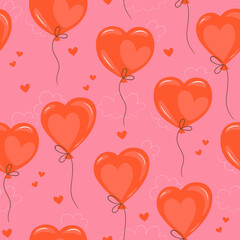 Fototapeta na wymiar Seamless pattern with heart-shaped balloons. Vector graphics.