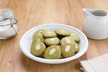 Matcha cookies with almond topping, gluten free
