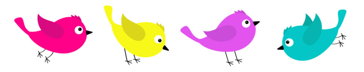 Bird icon line set. Birds collection. Cute kawaii cartoon funny baby character. Flying animal. Decoration element. Colorful sticker print. Flat design. White background. Isolated.