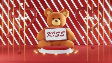3D rendering of backdrop for displaying products for Valentine's Day red scene podium