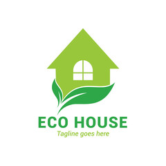 Home icon with green leaf vector logo design, eco house logo