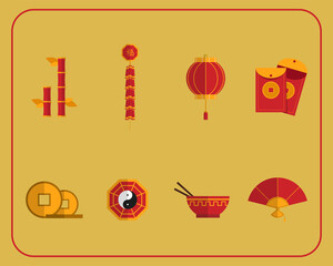 Chinese New Year 2023 illustration set Translation: Chinese New Year, Happy New Year, double happiness, luck, spring, rabbit.