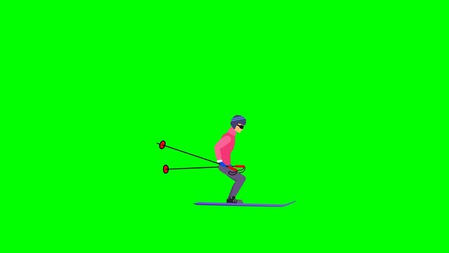skier man skiing 2d animation cartoon green screen