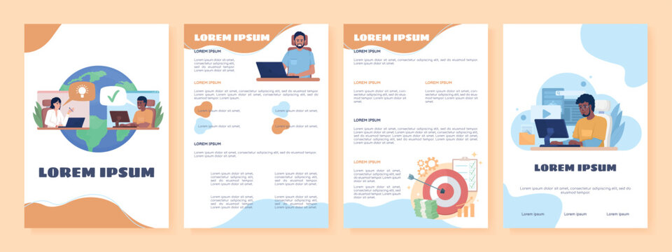 International staff flat vector brochure template. Booklet, leaflet printable flat color designs. Editable magazine page, reports kit with text space. Sigmar One, Balsamiq Sans, Comfortaa fonts used