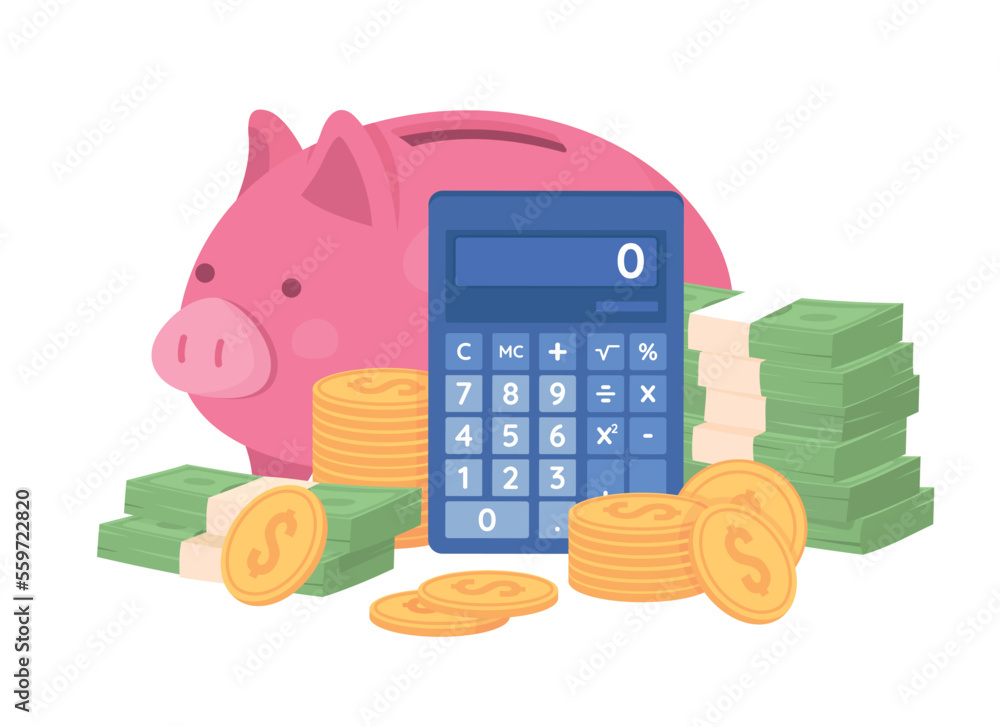 Poster control personal finance semi flat color vector objects. editable elements. items on white. budget o