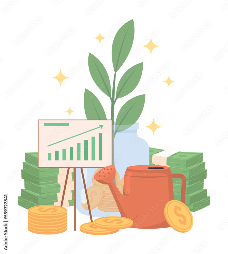 Poster profitable business investment semi flat color vector objects. editable elements. items on white. co