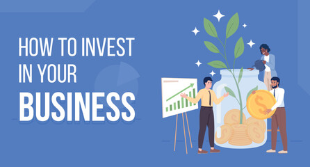 Business investment flat vector banner template. Improve profitability. Company development poster, leaflet printable color designs. Editable flyer page with text space. Bebas Neue font used