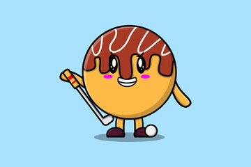 Cute cartoon Takoyaki character playing sport in concept flat cartoon style illustration