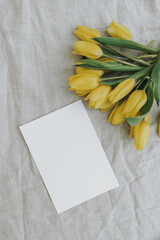 Blank branding paper card with mockup copy space. Abstract floral background. Colourful yellow...