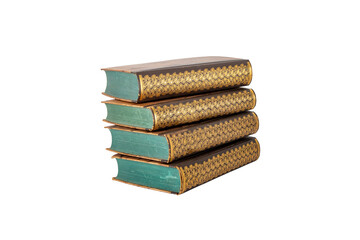 Pile of vintage old books isolated on a white background. Clipping path.