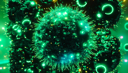 Fototapeta premium An abstract computer virus, bursting with colorful lights and effects, captures the complex and dangerous nature of this digital threat. Generative AI