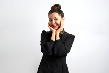 Obraz premium Portrait of beautiful woman wearing black dress