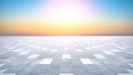 Empty square brick square and clean and bright sky background