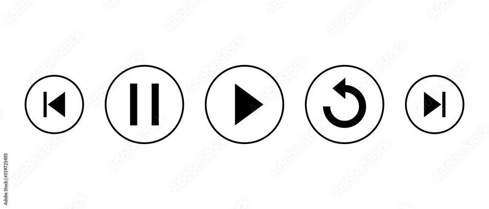 Poster previous, pause, start, repeat, and next track buttons. icon set collection of music player app