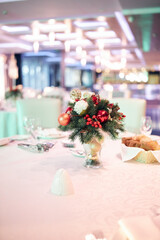christmas table setting with christmas decorations