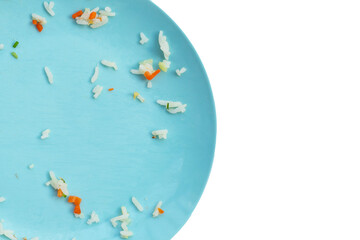 Dirty plate on white background. Top view