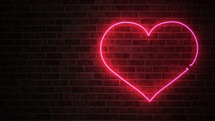 Heart Neon Sign Brick Wall - obrazy, fototapety, plakaty