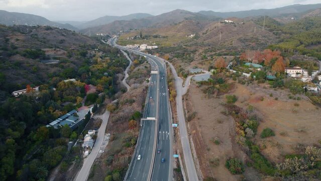 Aerial View Over Autovia de Malaga Beside Jardin Bot&aacute;nico Hist&oacute;rico - La Concepci&oacute;n 