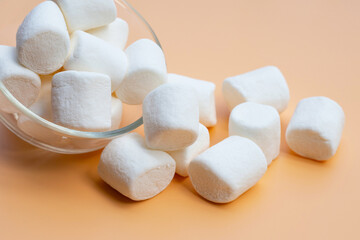Delicious fluffy round marshmallows, White candy